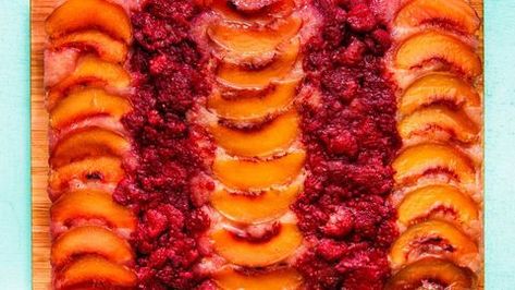 Food, Cuisine, Dish, Ingredient, Produce, Dessert, Cobbler, Cakes To Bake, Peach Upside Down Cake, Picnic Desserts, Fruit Desserts Easy, Peach Raspberry, Raspberry Desserts, Peach Desserts, Peach Cake, Sheet Cake Recipes