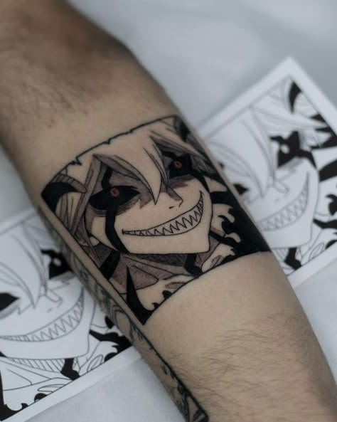 - Anime Tattoos on Instagram: "Liebe de Black Clover que fiz pro @liipeskt valeu por mais essa meu mano, sempre um prazer! Feito no @newblackstudio Agenda de abril está aberta! Me manda uma DM com sua ideia e bora tatuar! #liebe #asta #blackclover #anime #otaku #manga #mangapannels #mangapanel #animetattoo #mangatattoo #animemasterink #blackwork #demon #grimorio #yuno #clover #animework #animetatts #animetattooartist #animetattoospain" Asta Black Clover Tattoo Design, Asta Demon Tattoo, Black Clover Anime Tattoo, Asta Tattoo, Black Clover Tattoo Ideas, Black Clover Tattoo, Cthulhu Tattoo, Bleach Tattoo, Black Clover Asta