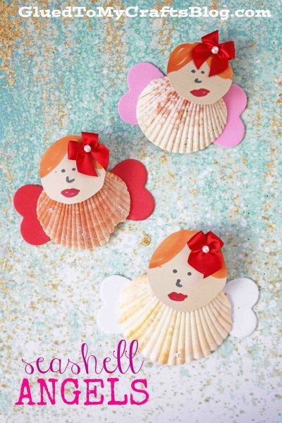 Seashell Valentine Angels - Kid Craft Idea perfect for Valentine's Day Ece Activities, Valentine's Day Kids, Diy Gift Tags, Valentines Date Ideas, Angel Kids, Diy Christmas Ornaments Easy, Valentine's Day Crafts For Kids, Friend Crafts, Valentine Crafts For Kids