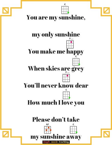 FREE DOWNLOAD! You are my sunshine Chord Chart for beginner Ukulele!  #ukulele #ukulelebeginner #ukulelechords #ukulelesongs #musiceducation #musicteacher #teacher #music #youaremysunshine Learn Ukulele, Beginner Ukulele, Ukelele Chords Ukulele Songs, Ukulele Songs Beginner, Easy Ukulele Songs, Learning Ukulele, Lila Grace, Ukulele Chords Chart, Baritone Ukulele