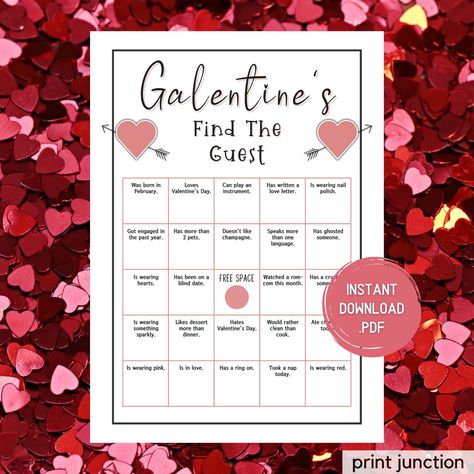 Galentines Day Find The Guest Game, Find Someone Who, Fun Galentine's Day Printable Party Games, Galentines Party Games, Instant Download Teen Galentines Party Ideas, Galentines Party Ideas Girls Night Games, Games For Galentine, Galentines Party Game, Galentines Brunch Activities, Galentines Brunch Games, Galentines Game Ideas, Valentines Party Games, Galentines Game