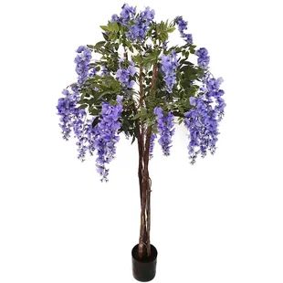 Primrue 72" Artificial Fiddle Leaf Fig Tree Planter | Wayfair Wisteria Flower, Wisteria Flowers, Tree In Pot, Wisteria Tree, Purple Wisteria, Crystal Garland, Purple Plants, Tree Base, Flower Tree