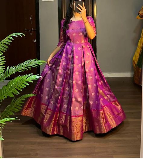 Traditional One Piece Dress, Saree Dress Design Ideas, Dress Designs For Stitching, Peach Gown, Simple Frock Design, Simple Lehenga, Long Frock Designs, Gown Party Wear, Long Gown Design