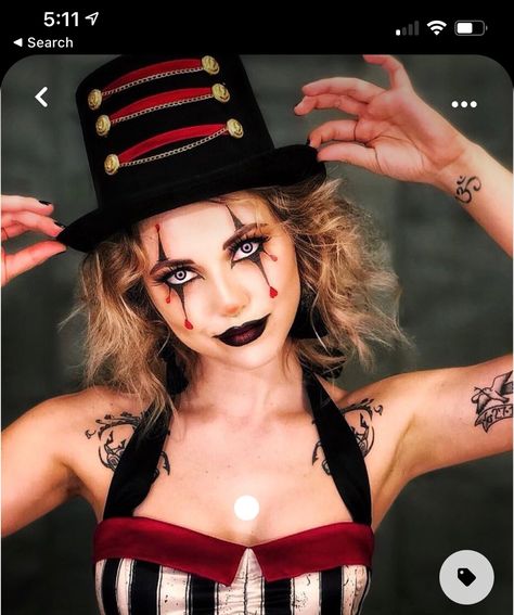 Clown Makeup Woman Halloween, Ring Mistress Halloween Makeup, Circus Costume Makeup, Ringmaster Halloween Makeup, Creepy Carnival Makeup, Creepy Circus Makeup, Freakshow Halloween Costume, Creepy Ringmaster Makeup, Circus Performer Makeup