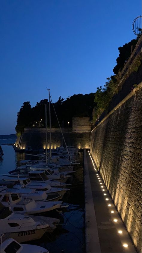 Zadar Aesthetic, Zadar Croatia Aesthetic, Croatia At Night, Croatia Nightlife, Boats Aesthetic, Boating Aesthetic, Vir Croatia, Croatia Zadar, Croatian Summer