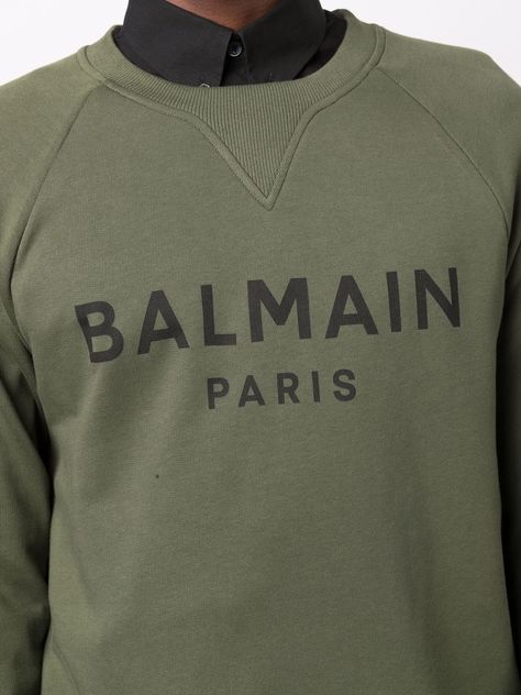 Balmain Logo Print Sweatshirt - Farfetch Edge Logo, Balmain Clothing, Crewneck Sweaters, Designer Sweatshirts, Knit Edge, Balmain Paris, Black Sweatshirt, Cotton Logo, Print Sweatshirt