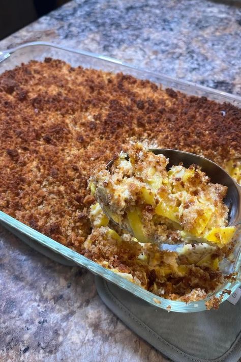 Summer Squash Casserole Summer Squash Casserole, Bacon Casserole, Squash Casserole Recipes, Just A Pinch Recipes, Cream Of Celery Soup, Squash Casserole, Pepperidge Farm, Cooking Spray, Just A Pinch