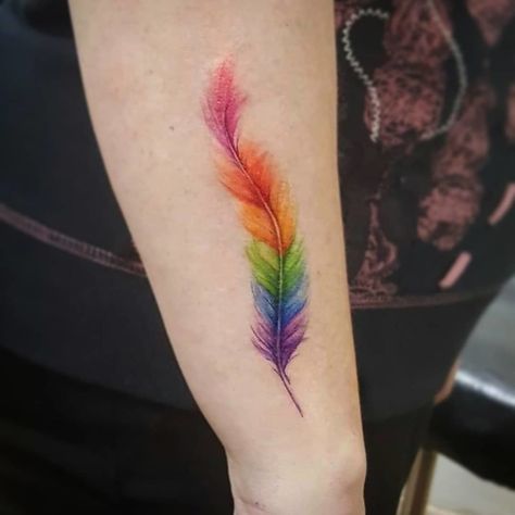 Feather Tattoo Gay Pride Tattoos, Lgbt Tattoo, Gay Tattoo, Pride Tattoo, Chakra Tattoo, Rainbow Tattoos, Feather Tattoo Design, Tattoos Geometric, Geniale Tattoos