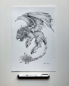 Manticore by K Rosanes Mythological Creature, Kerby Rosanes, Asian Dragon, Pen Drawings, Human Head, Mythological Creatures, Applied Arts, What Next, Ink Drawings