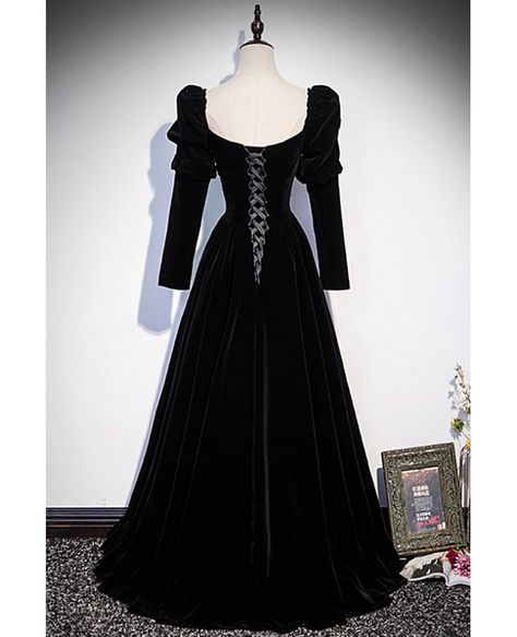 Get 10% off now! Buy retro square neck long black velvet dress with long sleeves at cheap price online. Free stable shipping and pro custom service since 2009. Black Long Sleeve Prom Dress, Long Sleeve Prom Dress, Sleeve Prom Dress, A Line Evening Dress, Long Sleeve Prom, Evening Dress Fashion, فستان سهرة, Dress A Line, Black Velvet Dress