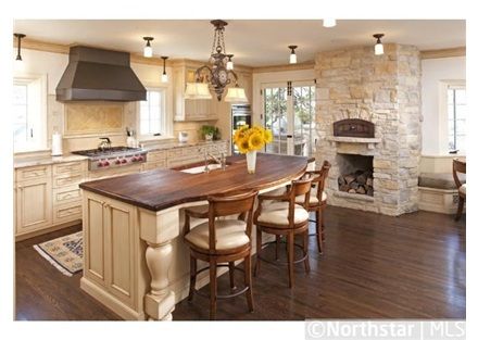 Gorgeous rustic kitchen with top of the line amenities.  Minneapolis, MN $4,650,000 Kitchens With Fireplaces, Fireplace In Kitchen, Kitchen Fireplaces, Kitchen With Fireplace, Interior Remodel, Kitchen Fireplace, Primitive Kitchen, Keeping Room, Farmhouse Style Kitchen