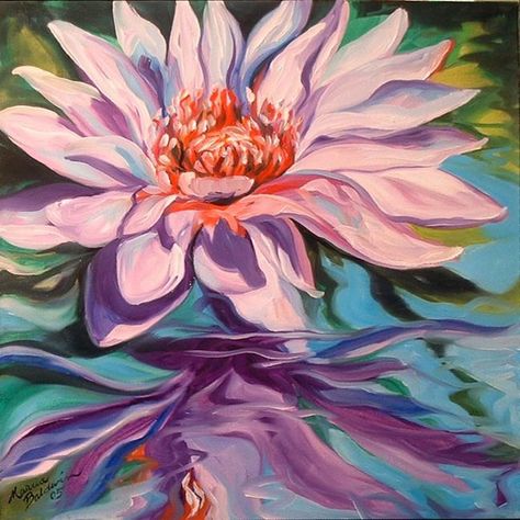 WATERLILY REFLECTION - by Marcia Baldwin from FLORALS Water Reflection Art, Reflection Ideas, Painting Reflection, Marcia Baldwin, Lilies Drawing, Artists Painting, Reflection Art, Eyes Art, Eye Drawing Tutorials