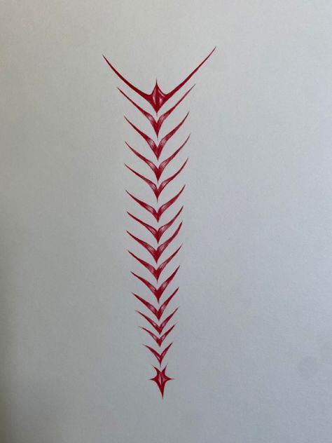 Thorns Spine Tattoo, Barbed Wire Spine Tattoo, Spine Embroidery, Red Back Tattoos Spine, Red Spine Tattoo, Red Ink Drawing, Red Ink Spine Tattoo, Succubus Tattoos, Angle And Demon