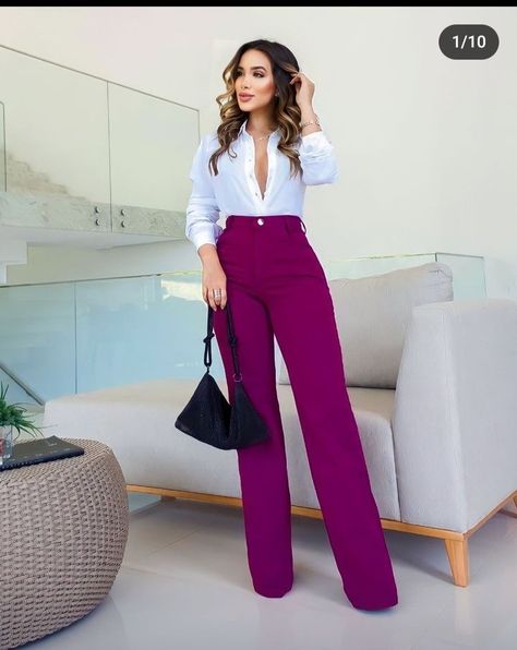 Purple Pants Outfit, Casual Office Fashion, Pants Outfit Work, Work Attire Women, Casual Oufits, Fashionable Work Outfit, Professional Work Outfit, Trendy Outfit Ideas, Stylish Work Attire