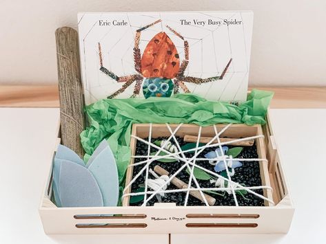 Eyfs Story Baskets, Story Baskets For Preschool, Spider Sensory, Story Baskets, Preschool Language Arts, The Itsy Bitsy Spider, The Very Busy Spider, Daycare Themes, Sensory Tray