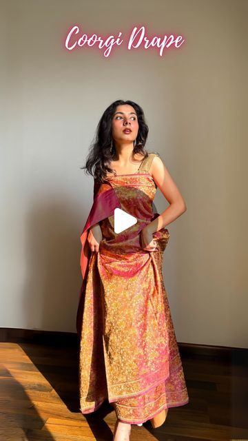 𝐀𝐫𝐜𝐡𝐞𝐞 | Saree Drapes on Instagram: "Coorgi/Kodagu saree drape | Save and share this easy saree tutorial with a saree lover 💅🏽

Pure silk saree of the day- is a paper-thin and petal-soft  pure mulberry kinkhwab. Although it is thoroughly woven but only appears like embossed print which is flat if you check the reverse. Such banarasis make me feel so blessed since they are impossible to exist 😩✨💅🏽

How to wear a coorgi saree as a beginner-
💅🏽 Pick right pure silk sarees fabric- katan silk, tussar silk, mulberry silk, mysore silk, kanjivaram silk, satin silk, assam silk, gajji silk.
💅🏽 Some more options can be khaddi chiffon and khaddi georgette but they are very body hugging.
💅🏽 Go for a contrasting blouse. Refer to Pinterest for latest blouse design ideas or just dm me for Coorgi Saree, Saree Tutorial, Saree Drapes, Saree Drape, Mysore Silk, Katan Silk, Blouse Designs Latest, Mysore, Satin Silk