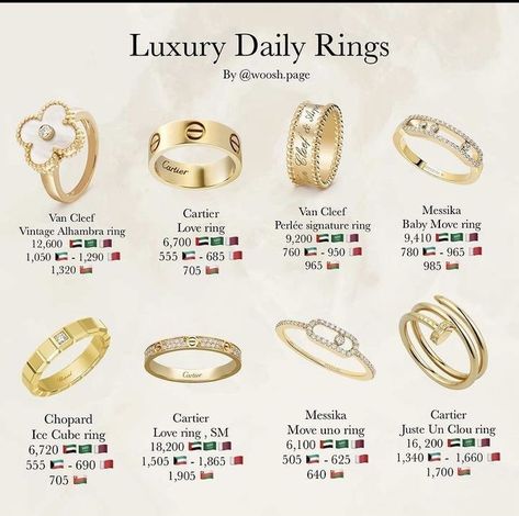 Luxury Daily Ring Guides | Ring Guide for Women | Ring ideas | Jewelry Expensive Looking Jewelry, Cartier Love Ring With Engagement Ring, Must Have Jewelry Pieces, Van Cleef Ring, Cartier Engagement Ring, Cartier Love Ring, Jewelry Knowledge, Expensive Jewelry Luxury, Luxe Jewelry