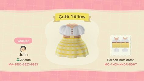 NewHorizons Designs on Instagram: “Cute yellow spring dress by: roristori on Twitter! Show the original creator some love ♡ . . . #animalcrossingnewhorizons…” Yellow Animal Crossing Outfits, Yellow Acnh Codes, Acnh Yellow Dress, Cute Yellow Dress, Cute Yellow Dresses, Acnh Clothes, Animal Crossing 3ds, Animals Crossing, Animal Crossing Memes