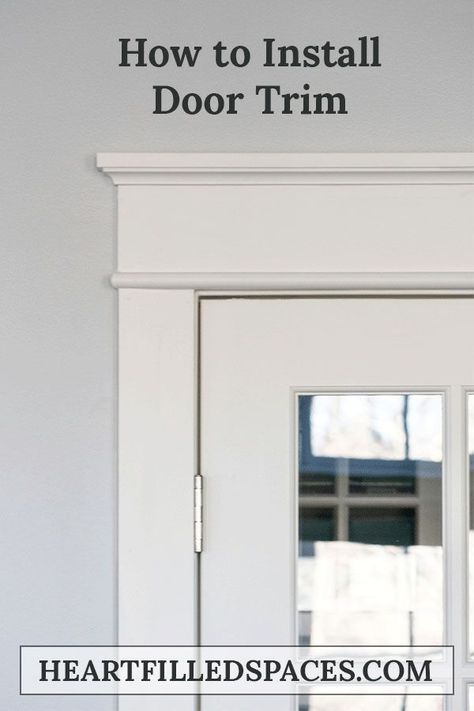 How to update builder grade door casings to Farmhouse/Craftsman style trim. Follow this simple tutorial for a beautiful DIY upgrade. #frenchdoors #DIY #doortrim #woodtrim #craftsmanstyle #interiordoors #moldings #mouldings #glassdoor #doorway #howto #diyh Farmhouse Casing, Craftsman Style Trim, Farmhouse Trim, Farmhouse Craftsman, Craftsman Trim, Easy Home Improvement Projects, Trendy Door, Shiplap Walls, Craftsman Door