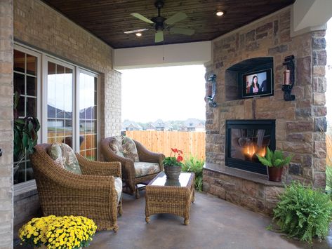 Awesome Porch With Fireplace And Television! - plan 055D-0817 | houseplansandmore.com Victorian House Plan, Chitre, Outdoor Covered Patio, Patio Fireplace, Free Gas, House Plans And More, Diy Outdoor Decor, Fireplace Design, Outdoor Fireplace