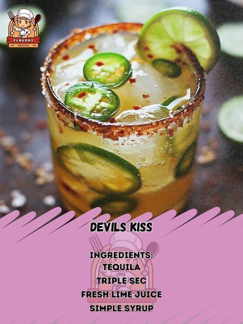 🔥💋 Set your taste buds on fire with Devil's Kiss – a cocktail with a tempting twist! 🍸🌶️ Devil's Kiss Ingredients: Tequila (2 oz) Triple sec (1 oz) Fresh lime juice (1 oz) Simple syrup (½ oz) Jalapeño slices (2-3 for heat) Chili salt (for rim) Ice cubes Instructions: Rim your glass with chili salt. In a shaker, add tequila, triple sec, lime juice, simple syrup, and jalapeño slices. Shake with ice and strain into the prepared glass. Garnish with an extra jalapeño slice for a spicy kick. 🔥 ... Glass Garnish, Chili Salt, Cocktail Shots, Daily Recipes, Triple Sec, Fresh Lime, Ice Cubes, Daily Meals, Fresh Lime Juice