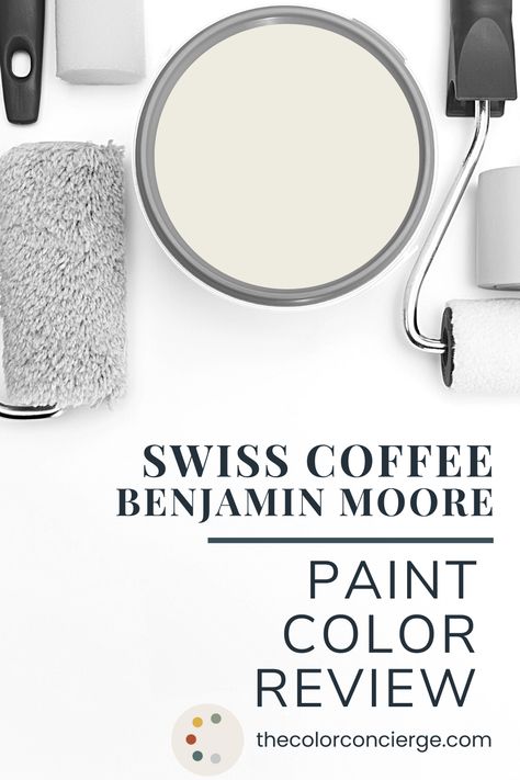 Learn all about Benjamin Moore Swiss Coffee in this paint color review from The Color Concierge. Manchester Tan Benjamin Moore, Off White Paint Colors, Repose Gray Sherwin Williams, Picking Paint Colors, Sea Salt Sherwin Williams, Beige Paint Colors, Edgecomb Gray, Sherwin Williams Gray, Light Blue Paints