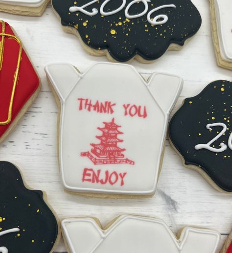 Hibachi Cookies Decorated, Hibachi Birthday Party Favors, Hibachi Party Ideas At Home, Chinese Birthday Party Ideas, Hibachi Birthday Party Ideas, Hibachi Theme Birthday Party, Hibachi Party Decor, Chinese Theme Party, Japanese Birthday Party Ideas