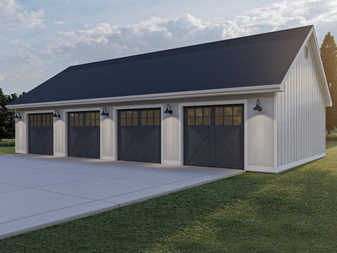 Four-Car Garage Plan, 050G-0128 Pole Barn Garage, Farmhouse Garage, Garage Addition, Pole Buildings, Carport Designs, Garage Floor Plans, Three Car Garage, Barn Garage, Garage House Plans