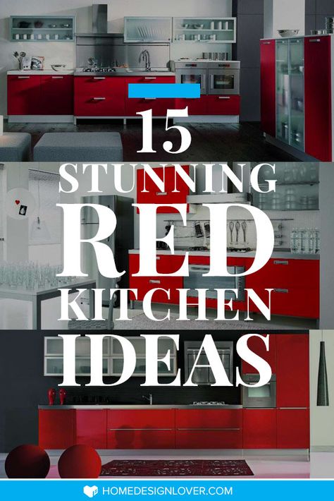 Red Themed Kitchen Ideas, Red Black And White Kitchen Decor Ideas, Red Sink Kitchen, Gray And Red Kitchen, Grey And Red Kitchen Ideas, Mint Kitchen Walls, Kitchen With Red Accents, Red Farmhouse Kitchen, Red Kitchen Decor Ideas