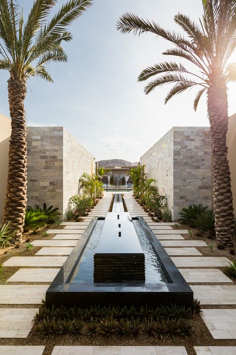 Arabic Garden, Moroccan Villa, Mexico Architecture, Hotel Landscape, Amazing Hotels, Pool Water Features, Hotel Entrance, Interior Design Photography, Modern Architects