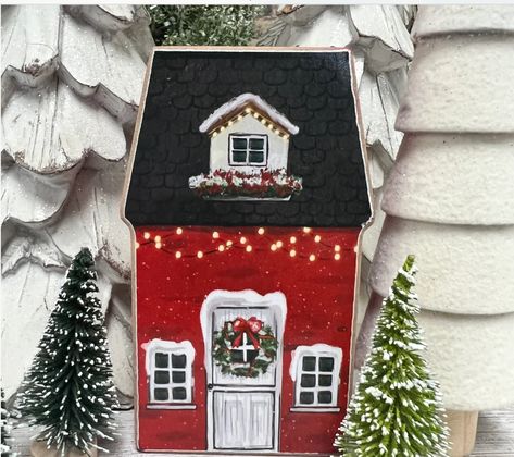 Wood Houses Craft Christmas, 1940 Christmas, Cardboard Rocket, Clay Christmas Decorations, Christmas Thoughts, Christmas Decorations Diy Crafts, Mantle Shelf, Christmas Village Houses, Cardboard House