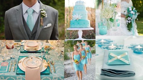 Aquamarine color theme Aquamarine Wedding Theme, Beach Wedding Men, Beach Wedding Outfit, Aquamarine Wedding, Beach Wedding Decorations Reception, Wedding Themes Spring, Wedding Dresses Videos, Beach Wedding Colors, Beach Wedding Guests