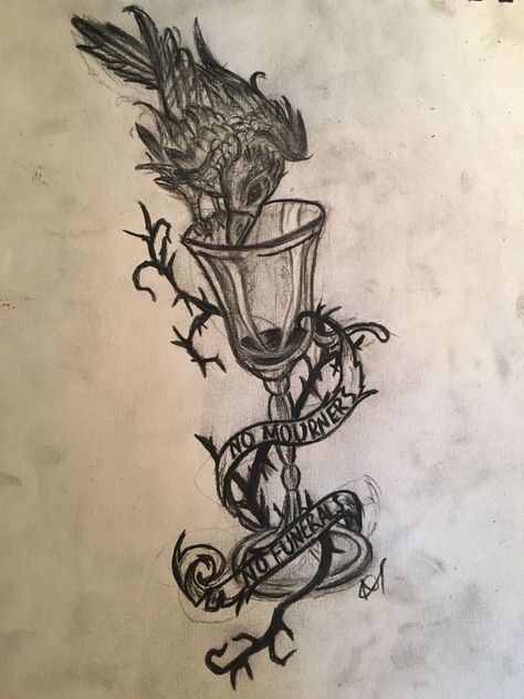 Crow And Cup Tattoo, Six Of Crows Painting Ideas, Crow Club Tattoo, Dregs Six Of Crows Tattoo, Six Of Crows Drawing Easy, Six Of Crows Tattoo Ideas, Six Of Crows Tattoo, Dregs Tattoo, Reader Tattoo