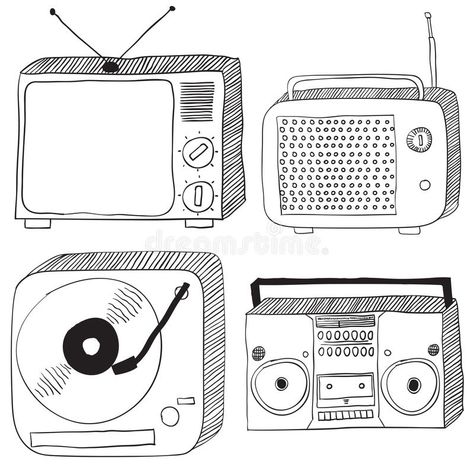 Retro electronics. Hand drawn black retro electronics set : tv, radio, turntable , #AD, #drawn, #black, #retro, #Retro, #electronics #ad Radio Drawing, Retro Electronics, Portable Cassette Player, Bookcase With Drawers, Retro Radio, Tv Radio, Sketch Notes, Black Retro, Cassette Player