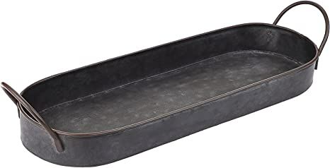 Amazon.com: Hipiwe Industrial Style Metal Iron Tray Galvanized Serving Tray for Coffee Table, Home Decorative Centerpiece Tray Rustic Breakfast Serving Tray with Handles (Oval) : Home & Kitchen Galvanized Serving Trays, Rustic Breakfast, Coffee Table Oval, Farmhouse Serving Trays, Tray For Coffee Table, Rustic Serving Trays, Galvanized Tray, Black Tray, Metal Serving Trays