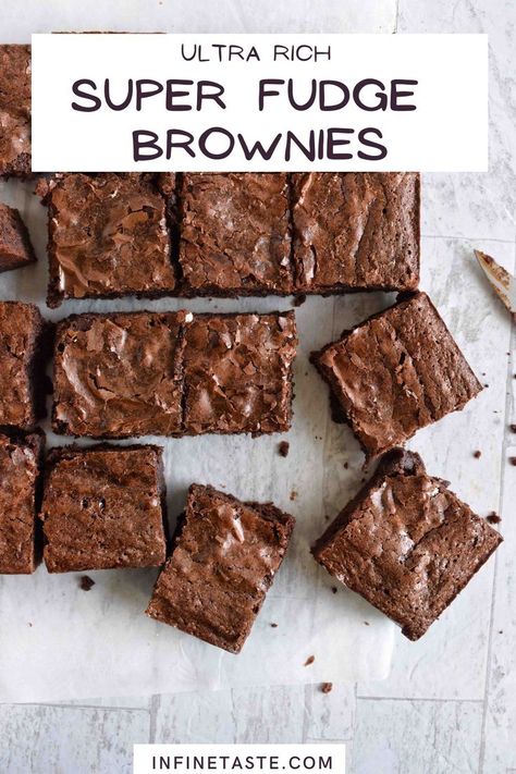 brownies squares on parchment paper. Homemade Brownies Recipe From Scratch, Fudge Brownies Recipe Homemade, Best Fudge Brownies, Homemade Brownies From Scratch, Best Homemade Brownies, The Best Fudge, Best Brownies Ever, Easy Brownies, Best Fudge