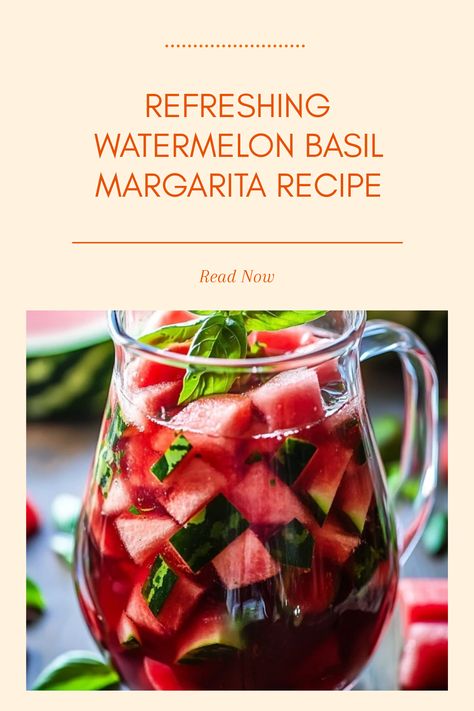 Discover the Refreshing Watermelon Basil Margarita, featuring watermelon, basil, and a delightful mix for a perfect summer drink that's easy to make and ideal for any gathering. Basil Margarita, Watermelon Basil, Margarita Bar, Refreshing Cocktail, Easy Drink Recipes, Spicy Dishes, Rum Punch, Fresh Watermelon, Watermelon Juice