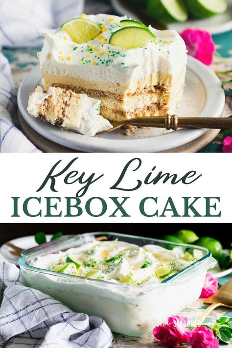 Light, refreshing, and full of cool, creamy, citrus flavor, this key lime icebox cake is the perfect easy, no-bake dessert for summer. With layers of graham crackers, pudding, and Cool Whip, there's no cooking necessary -- just assemble and chill! Lime Icebox Cake, Key Lime Icebox Cake, Pudding And Cool Whip, Refrigerator Cake, Dessert For Summer, Icebox Desserts, Box Cakes, Lime Desserts, Icebox Cake Recipes