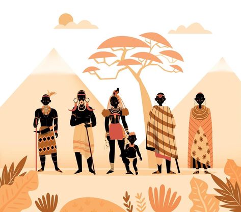 Africa Illustration, People Composition, Landscape With Mountains, South African Design, African American Beauty, Afrique Art, African Proverb, Textile Prints Design, Africa Safari