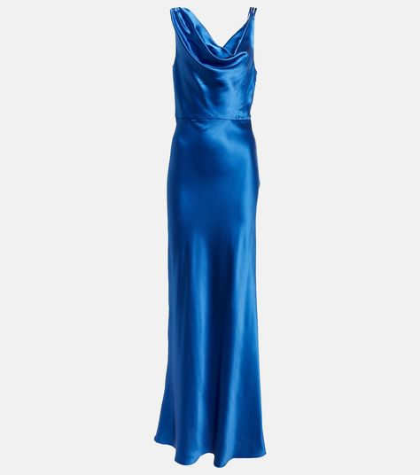 Sanderson Satin Maxi Dress in Blue - Veronica Beard | Mytheresa Cobalt Bridesmaid Dresses, Blue Wedding Guest Dresses, Dressy Hats, Cobalt Blue Dress, Embellished Maxi Dress, Marine Uniform, Blue Bridesmaids, Satin Maxi, Cowl Neckline