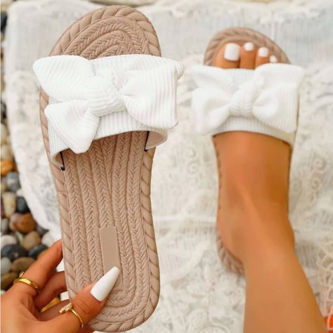 Fancy Sandals, Women Flat Sandals, Cute Shoes Heels, Womens Sandals Summer, Fresh Shoes, Summer Slippers, Fairy Fashion, Bow Sandals, Womens Sandals Flat