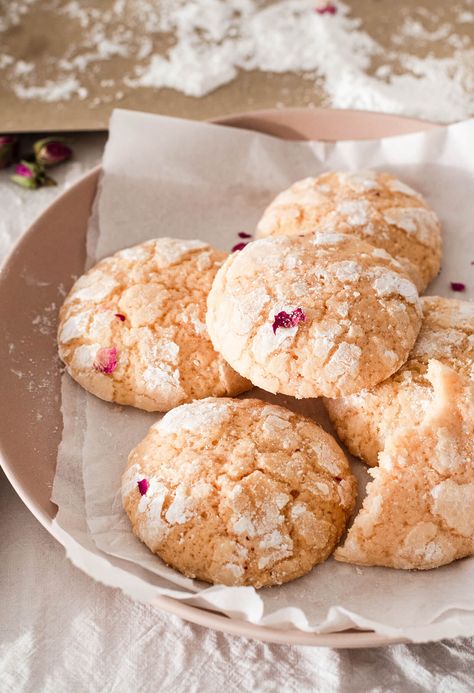 ... rose water lemon crinkle cookies ... #cookies Lemon Crinkle Cookies, Water Lemon, Rose Cookies, Rose Recipes, Chocolate Crinkle Cookies, Gourmet Cookies, Crinkle Cookies, Keto Cookies, Cookies Ingredients