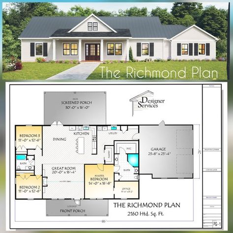 Lottery Homes, Guitar Chair, Richmond House, Realistic House, House Plans With Photos, Barndominium Plans, House Plans One Story, Farmhouse House, Concrete House