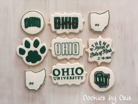 Ohio University Graduation Party Ideas, Ohio University Cookies, Graduation Party University, Football Cookies, University Graduation, Ohio University, Graduation Cookies, Rustic White, Graduation Cakes