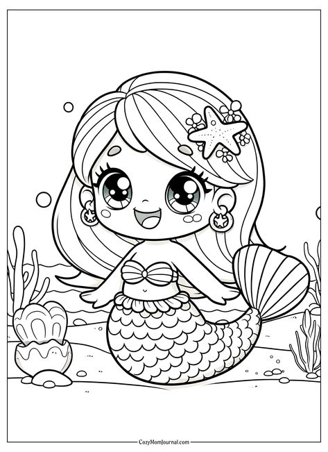 Printable Mermaid Coloring Pages, Black Mermaid Drawing, Mermaids Coloring Pages, Kids Colouring Printables, Coloring Printables, Manga Coloring Book, Colour Therapy, Kitty Coloring, Mermaid Drawings