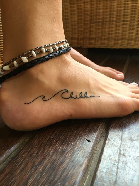 Finger Tattoos Wave, Infinity Wave Tattoo, Wave Tattoo With Name, Double Wave Tattoo, Water Waves Tattoo, Wave Tattoo On Foot, Wave Foot Tattoo, Wave Tattoo Foot, Surfer Tattoo