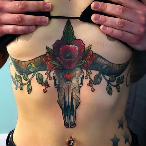 Longhorn Skull Tattoo, Longhorn Tattoo, Michelle Carter, Longhorn Skull, Sternum Tattoo, Cow Skull, Working On It, Deathly Hallows Tattoo, Dreamcatcher Tattoo