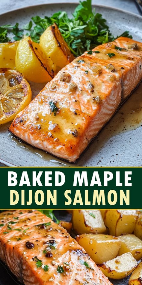 Baked Maple Dijon Salmon Ingredients:

2 wild salmon filets
1 tsp. Dijon mustard
1 tsp. minced garlic
1 tsp. minced fresh ginger
1/8 tsp. cayenne pepper (optional)
1/4 cup maple syrup

#salmon #easyrecipes Salmon Recipes With Sweet Potatoes, Maple Ginger Salmon, Dijon Dill Salmon, Dijon Baked Salmon, Mustard Maple Salmon, Honey Dijon Salmon Baked, Honey Maple Salmon, Salmon Plank Recipes, Pecan Salmon Recipes