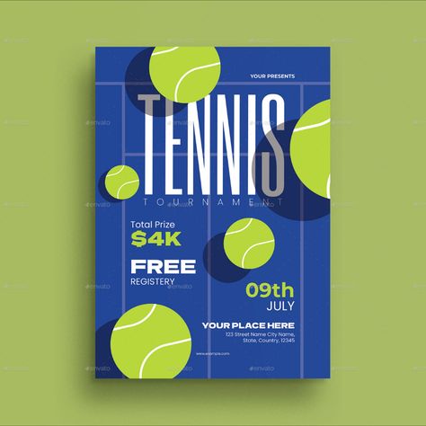 Blue Geometric Tennis Tournament Flyer Tennis Tournament Poster, Tournament Poster, Tennis Poster, Tennis Open, Tennis Posters, Tennis Tournament, Graphic Design Flyer, Tennis Tournaments, Street Names