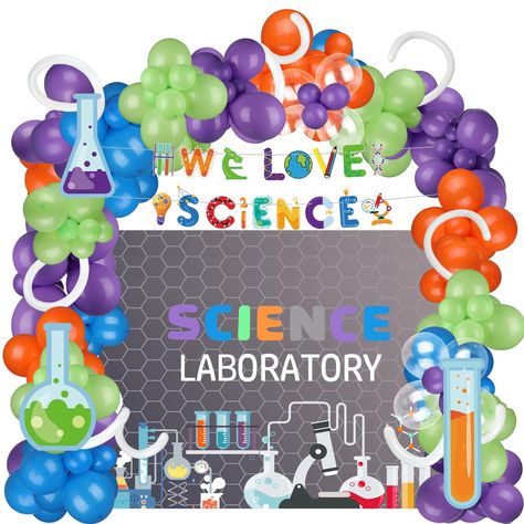 PRICES MAY VARY. A Complete Set of Decor: science decorations comes with 147 pcs colorful balloons, 1 we love science banner, 1 science element backdrop, 3 science lab decor board, 1 roll glue and 1 roll strip, totally 154 psc for you to decorate any science scene as you want Cute Balloon Arch Kit: shaping up your party exactly how you imagine it with our balloon arch kit; You can use it to create an eye-catching and fun-filled atmosphere for the party, which will be a standout feature of your s Laboratory Party, Science Birthday Party Decorations, Stem Rockets, Science Balloons, Science Banner, Science Decorations, Science Party Decorations, Lab Decor, Science Birthday Party